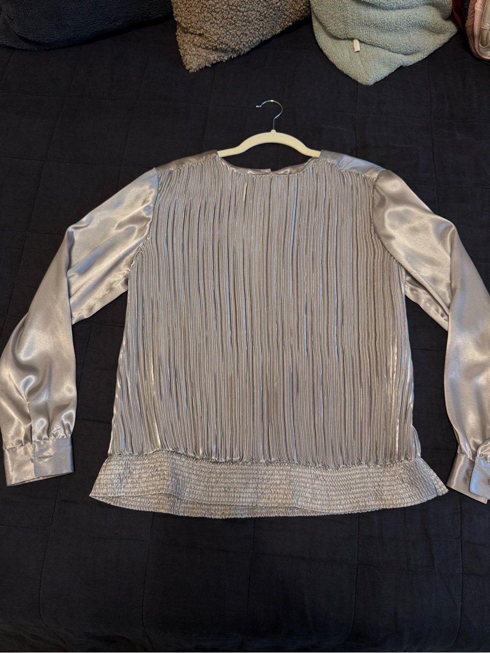 Notations Silver Pleated Long-Sleeve Blouse